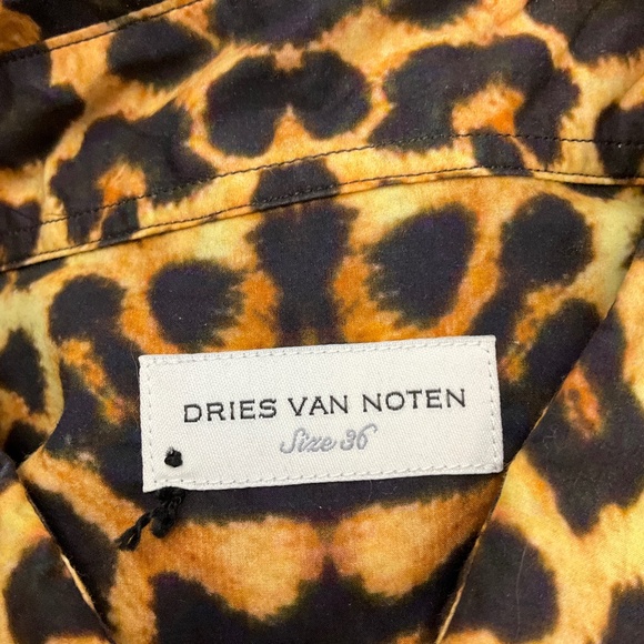 DRIES VAN NOTEN TAN LEOPARD PRINTED BUTTON FRONT COTTON BLOUSE - Picture 4 of 4